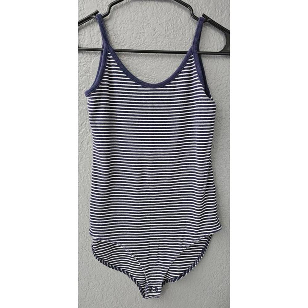 Women's GAP Bodysuit Striped Blue & White Size Medium Sleeveless Spaghetti Strap